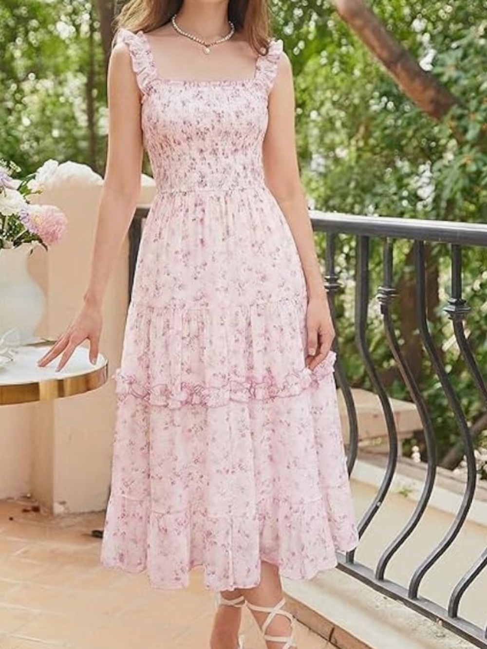Scarlet Darkness Floral Smocked Summer Dress Pink/White Size Small NWT